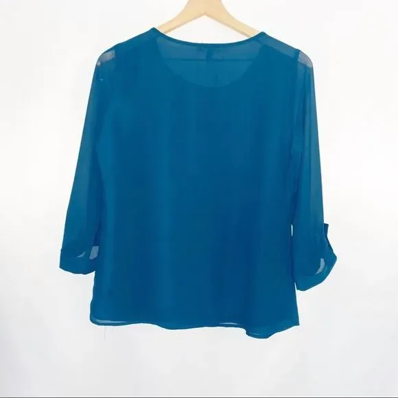 Skies Are Blue Dark Teal Embroidered Top Small S - Picture 6 of 11